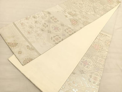 平和屋着物◎六通柄袋帯 唐織 エ霞菱天井花文 金銀糸 正絹 逸品 BAAV3586hv