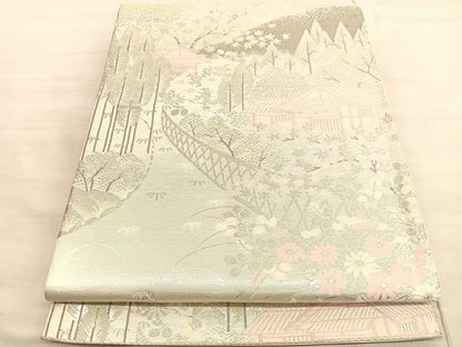 平和屋着物◎六通柄袋帯 唐織 風景文 プラチナ純銀箔二重織 正絹 逸品 BAAV3587hv