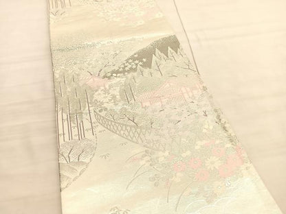 平和屋着物◎六通柄袋帯 唐織 風景文 プラチナ純銀箔二重織 正絹 逸品 BAAV3587hv