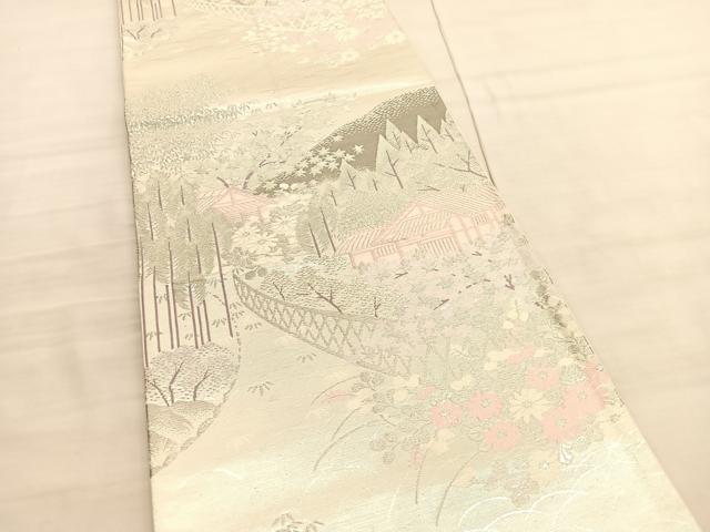 平和屋着物◎六通柄袋帯 唐織 風景文 プラチナ純銀箔二重織 正絹 逸品 BAAV3587hv