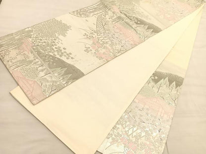 平和屋着物◎六通柄袋帯 唐織 風景文 プラチナ純銀箔二重織 正絹 逸品 BAAV3587hv