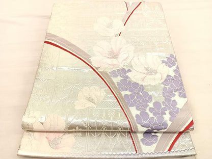 平和屋着物◎六通柄袋帯　唐織　飾花文　銀糸　正絹　逸品　BAAV3592hv