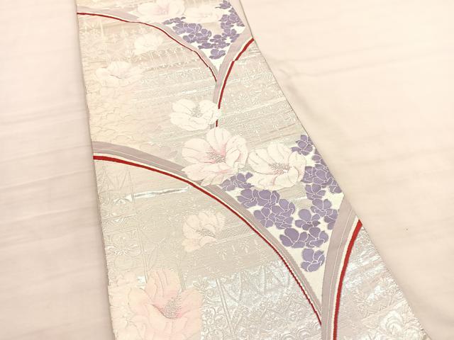 平和屋着物◎六通柄袋帯　唐織　飾花文　銀糸　正絹　逸品　BAAV3592hv