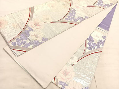 平和屋着物◎六通柄袋帯　唐織　飾花文　銀糸　正絹　逸品　BAAV3592hv