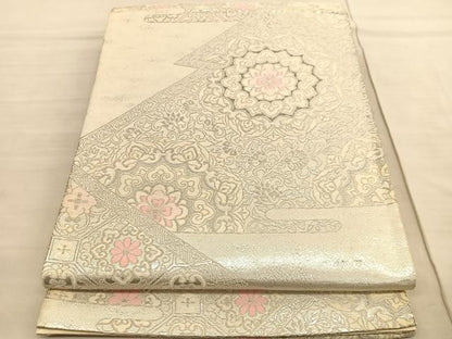 平和屋着物◎六通柄袋帯　唐織　松皮菱宝相華　プラチナ二重箔　正絹　逸品　BAAV3596hv