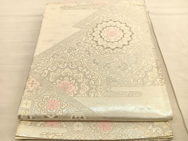 平和屋着物◎六通柄袋帯　唐織　松皮菱宝相華　プラチナ二重箔　正絹　逸品　BAAV3596hv
