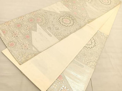 平和屋着物◎六通柄袋帯　唐織　松皮菱宝相華　プラチナ二重箔　正絹　逸品　BAAV3596hv