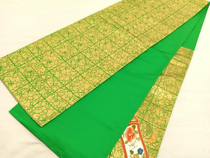 平和屋着物◎太鼓柄袋帯 総刺繍 駒刺繍 竹松花文 金糸 正絹 逸品 BAAV3599hv