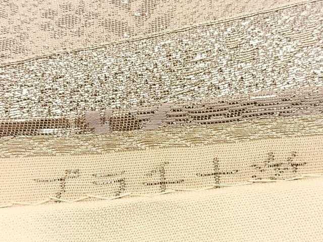 平和屋着物◎六通柄袋帯　唐織　短冊人物風景花文　プラチナ箔　正絹　逸品　BAAV3630hv