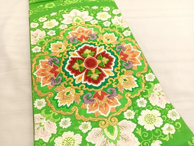 平和屋着物◎六通柄袋帯　唐織　飾花文　金糸　正絹　逸品　BAAV3638hv