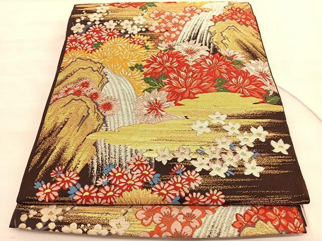 平和屋着物◎六通柄 本袋帯 唐織 流水花文 金糸 正絹 逸品 BAAV3642hv