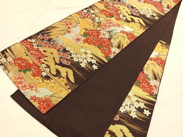 平和屋着物◎六通柄 本袋帯 唐織 流水花文 金糸 正絹 逸品 BAAV3642hv