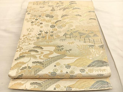平和屋着物◎六通柄袋帯　光悦織　御所解文　金糸　正絹　逸品　BAAV3646hv