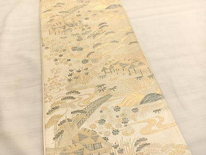 平和屋着物◎六通柄袋帯　光悦織　御所解文　金糸　正絹　逸品　BAAV3646hv