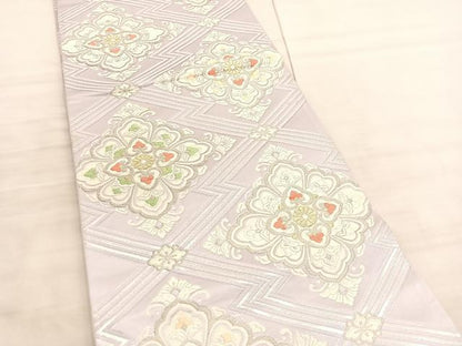 平和屋着物◎六通柄袋帯 唐織 松皮菱花文 金銀糸 正絹 逸品 BAAV3649hv