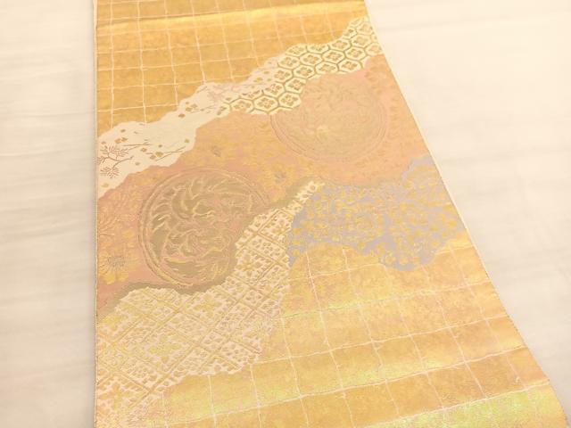 平和屋着物◎西陣　服部織物謹製　六通柄袋帯　道長鳳凰丸文　こはく錦　金糸　正絹　逸品　BAAV3658hv