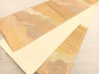 平和屋着物◎西陣　服部織物謹製　六通柄袋帯　道長鳳凰丸文　こはく錦　金糸　正絹　逸品　BAAV3658hv