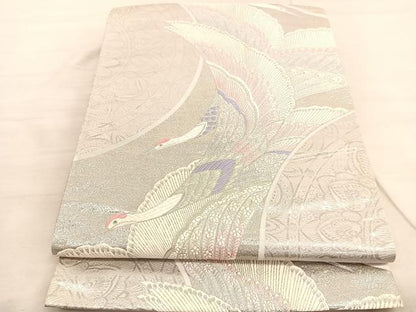 平和屋着物◎六通柄袋帯 唐織 九百錦 吉祥鶴華文 プラチナ箔 正絹 逸品 BAAV3659hv