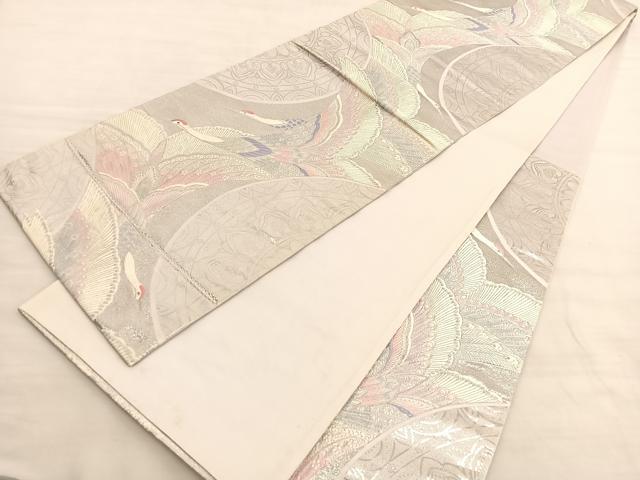 平和屋着物◎六通柄袋帯 唐織 九百錦 吉祥鶴華文 プラチナ箔 正絹 逸品 BAAV3659hv