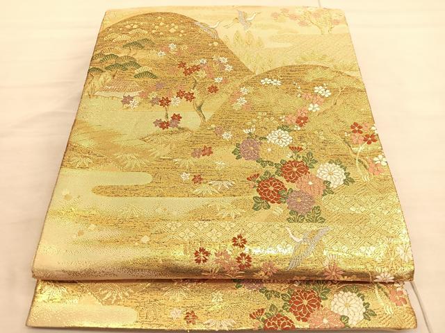 平和屋着物◎六通柄袋帯　唐織　松竹梅　御所解飛鶴文　金糸　正絹　逸品　BAAV3662hv
