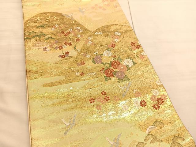 平和屋着物◎六通柄袋帯　唐織　松竹梅　御所解飛鶴文　金糸　正絹　逸品　BAAV3662hv