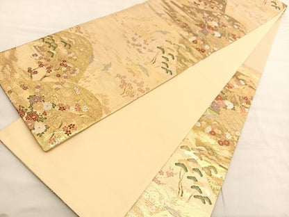 平和屋着物◎六通柄袋帯　唐織　松竹梅　御所解飛鶴文　金糸　正絹　逸品　BAAV3662hv