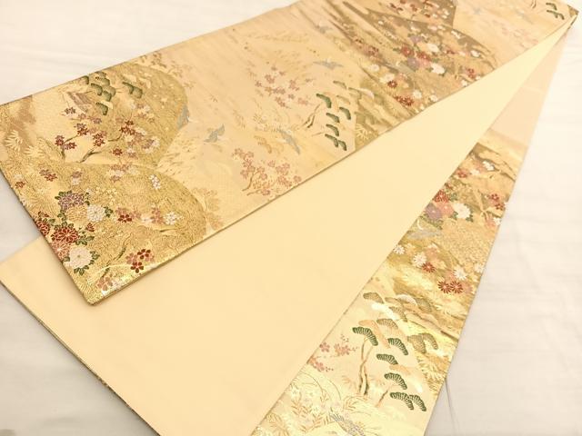 平和屋着物◎六通柄袋帯　唐織　松竹梅　御所解飛鶴文　金糸　正絹　逸品　BAAV3662hv