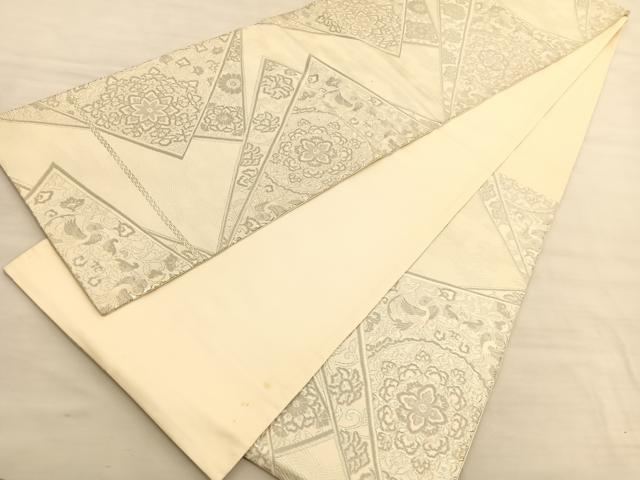 平和屋着物◎六通柄袋帯　唐織　正倉院色紙重ね　銀糸　正絹　逸品　BAAV3672hv