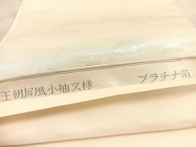 平和屋着物◎太鼓柄袋帯 王朝屏風小袖文様 プラチナ箔 正絹 逸品 BAAV3678hv