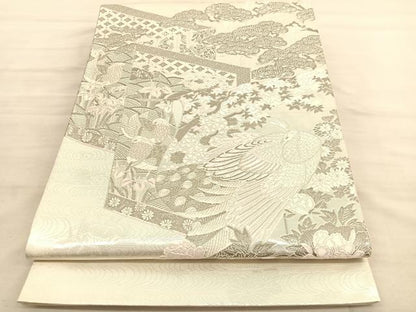 平和屋着物◎太鼓柄袋帯 王朝屏風小袖文様 プラチナ箔 正絹 逸品 BAAV3678hv