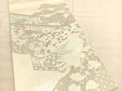 平和屋着物◎太鼓柄袋帯 王朝屏風小袖文様 プラチナ箔 正絹 逸品 BAAV3678hv