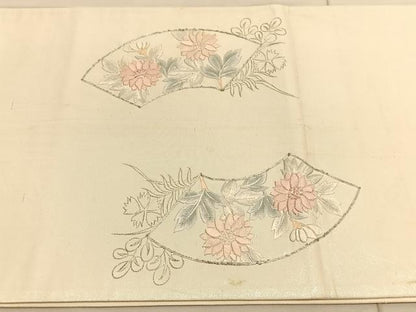 平和屋着物◎太鼓柄袋帯　総刺繍　駒刺繍　地紙花文　引箔　正絹　逸品　BAAV3684hv