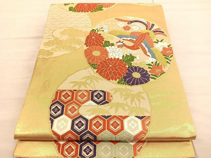 平和屋着物◎六通柄袋帯 唐織 鳳凰花文 金糸 正絹 逸品 BAAV3690hv