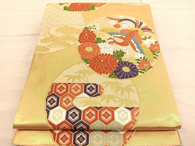 平和屋着物◎六通柄袋帯 唐織 鳳凰花文 金糸 正絹 逸品 BAAV3690hv