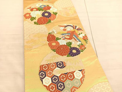 平和屋着物◎六通柄袋帯 唐織 鳳凰花文 金糸 正絹 逸品 BAAV3690hv