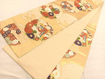 平和屋着物◎六通柄袋帯 唐織 鳳凰花文 金糸 正絹 逸品 BAAV3690hv