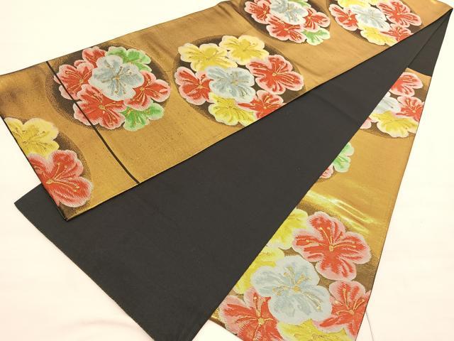 平和屋着物◎六通柄袋帯　花丸文　金糸　引箔　正絹　逸品　BAAV3692hv