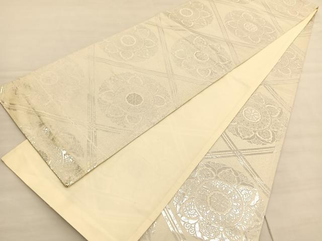 平和屋着物◎西陣　全通柄袋帯　正倉院菱天井文　銀糸　証紙付き　正絹　逸品　BAAV3698hv