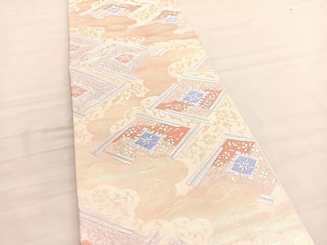 平和屋着物◎六通柄袋帯　唐織　雲取扇菱花唐草文　金銀糸　正絹　逸品　BAAV3707hv