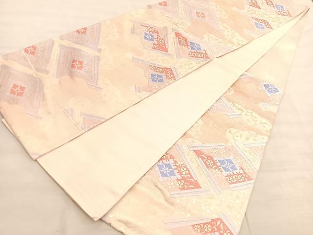 平和屋着物◎六通柄袋帯　唐織　雲取扇菱花唐草文　金銀糸　正絹　逸品　BAAV3707hv