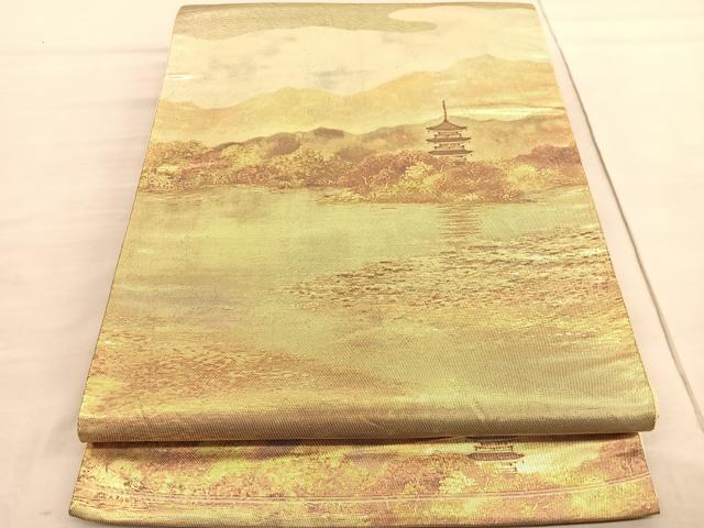 平和屋着物◎六通柄袋帯 風景文 金糸 引箔 正絹 逸品 BAAV3712hv