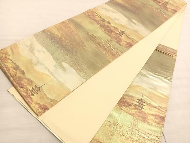 平和屋着物◎六通柄袋帯 風景文 金糸 引箔 正絹 逸品 BAAV3712hv