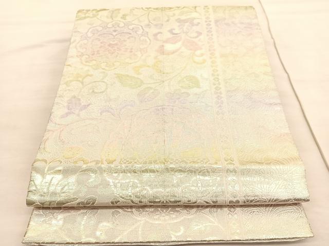 平和屋着物◎佐賀錦　六通柄袋帯　宝相華花鳥文　銀糸　正絹　逸品　BAAV3722hv