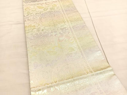 平和屋着物◎佐賀錦　六通柄袋帯　宝相華花鳥文　銀糸　正絹　逸品　BAAV3722hv