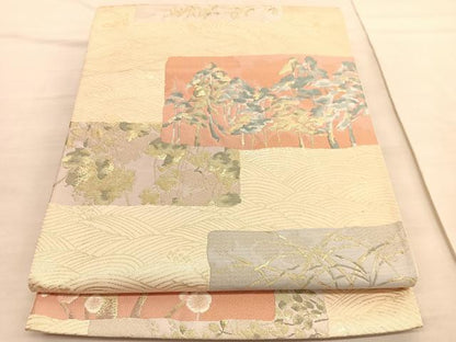 平和屋着物◎六通柄袋帯 唐織 琳派松梅文 金糸 正絹 逸品 BAAV3723hv