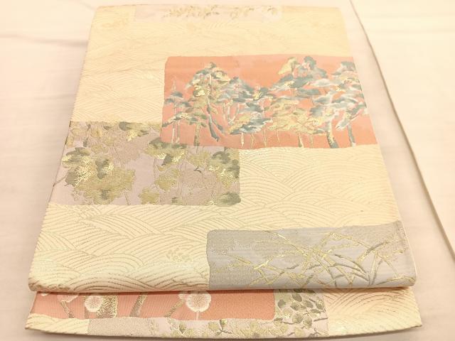 平和屋着物◎六通柄袋帯 唐織 琳派松梅文 金糸 正絹 逸品 BAAV3723hv