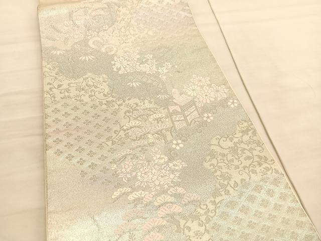 平和屋着物◎六通柄袋帯　唐織　鉾道長花唐草文　銀糸　正絹　逸品　BAAV3728hv
