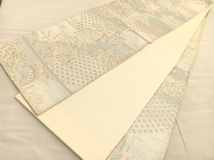 平和屋着物◎六通柄袋帯　唐織　鉾道長花唐草文　銀糸　正絹　逸品　BAAV3728hv