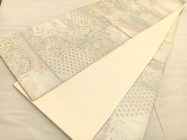 平和屋着物◎六通柄袋帯　唐織　鉾道長花唐草文　銀糸　正絹　逸品　BAAV3728hv
