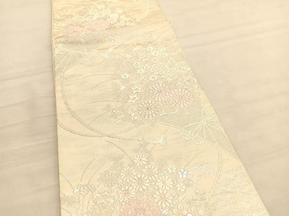 平和屋着物◎六通柄袋帯 唐織 瑞麗花束文 銀糸 正絹 逸品 BAAV3729hv
